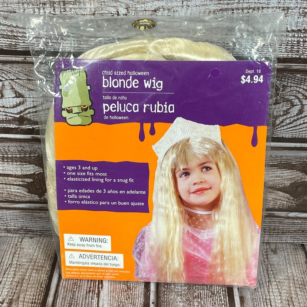 Halloween Costume Girl Child Sized Ages 3+ Long Blonde Hair Wig SEALED NWT NEW